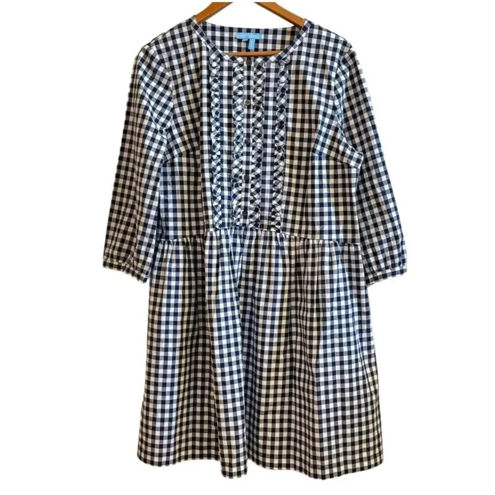 Draper James Nassau Navy Gingham Cottagecore Farmhouse Poplin Dress Large - Picture 3 of 7